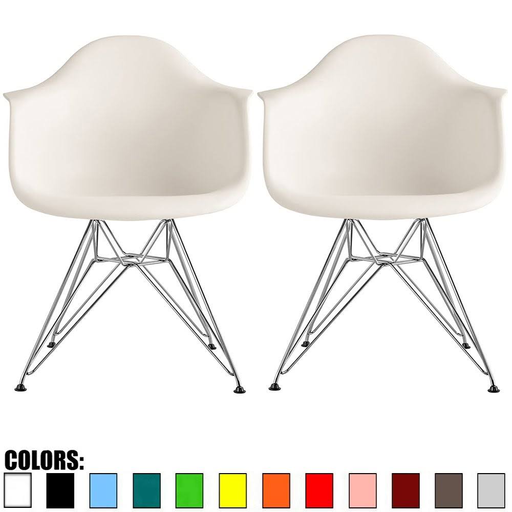 2xhome Set of 2 Plastic Eiffel Molded Shell Retro Dining Chairs Accent for Living Room Kitchen Chrome Desk Designer Office - Ora