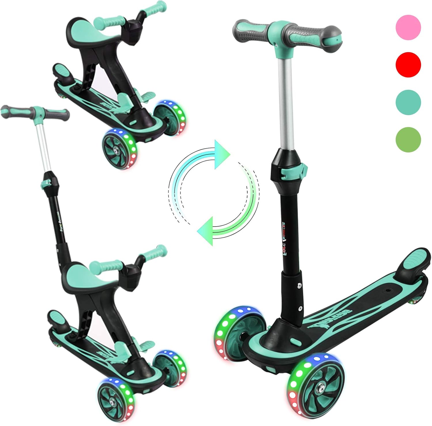 Kick Scooter for Kids, 3 in 1 Scooters Toddlers for Kids, Three Wheels with Extra Wide PU Light-Up, Adjustable Height W/Extra-Wide Deck and Back Wheel Brake, Kids Scooter & Toddler Scooter for Ages 1-14 Years Old Boys and Girls
