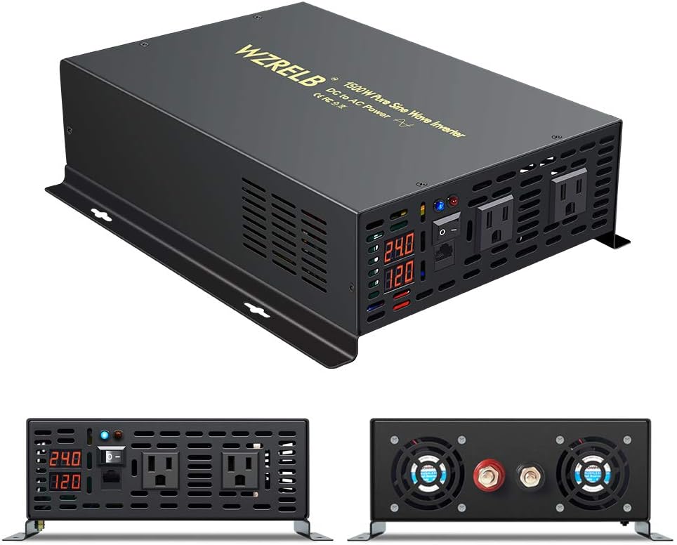 Pure Sine Wave Inverter 600Watt 12V DC to 120V AC Power Converter 1200W Surge