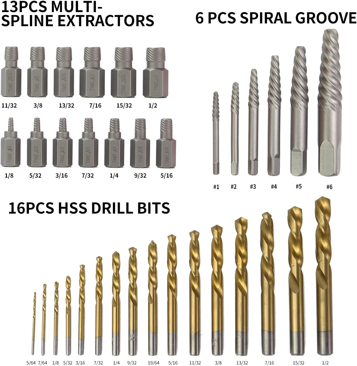Luckyway 35-Piece Screw Extractor and Drill Bit Set, Bolt Extractors, for Removing Broken Studs, Bolts, Socket Screws, and Fittings