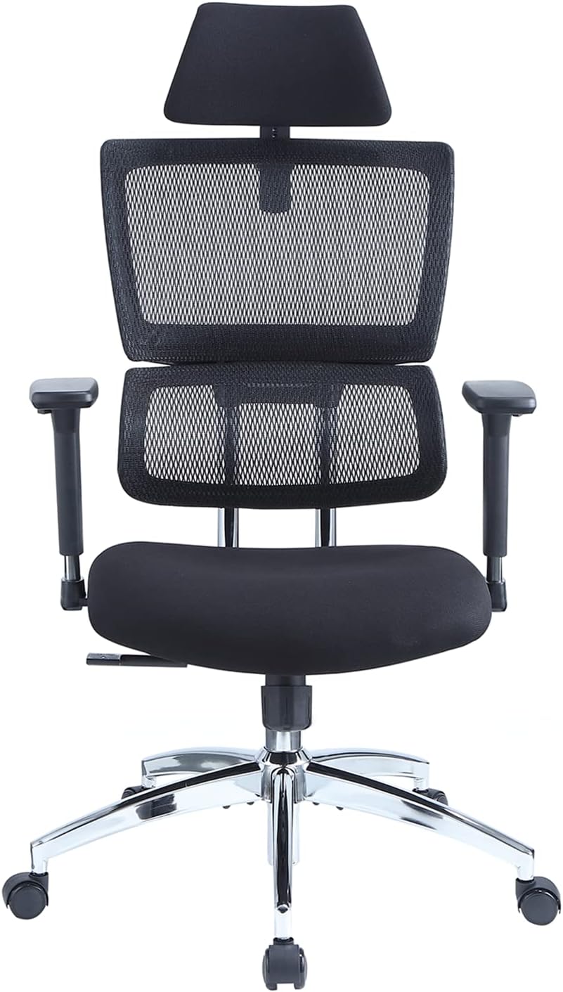 Ticova Ergonomic Office Chair - High Back Desk Chair with Elastic Lumbar Support & 3D Metal Armrest - 130&deg;Reclining & Rocking Mesh Computer Chair with Thick Seat Cushion & Rotatable Headrest