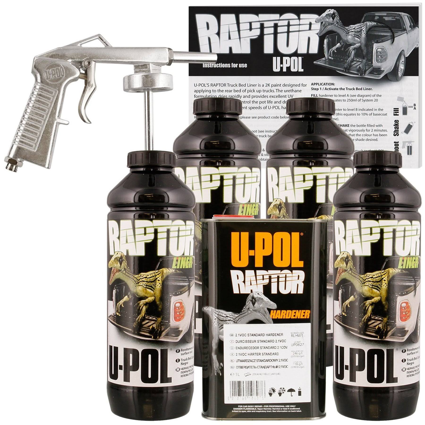 U-POL Raptor Black Urethane Spray-On Truck Bed Liner Kit w/ Free Spray Gun, 4 Liters