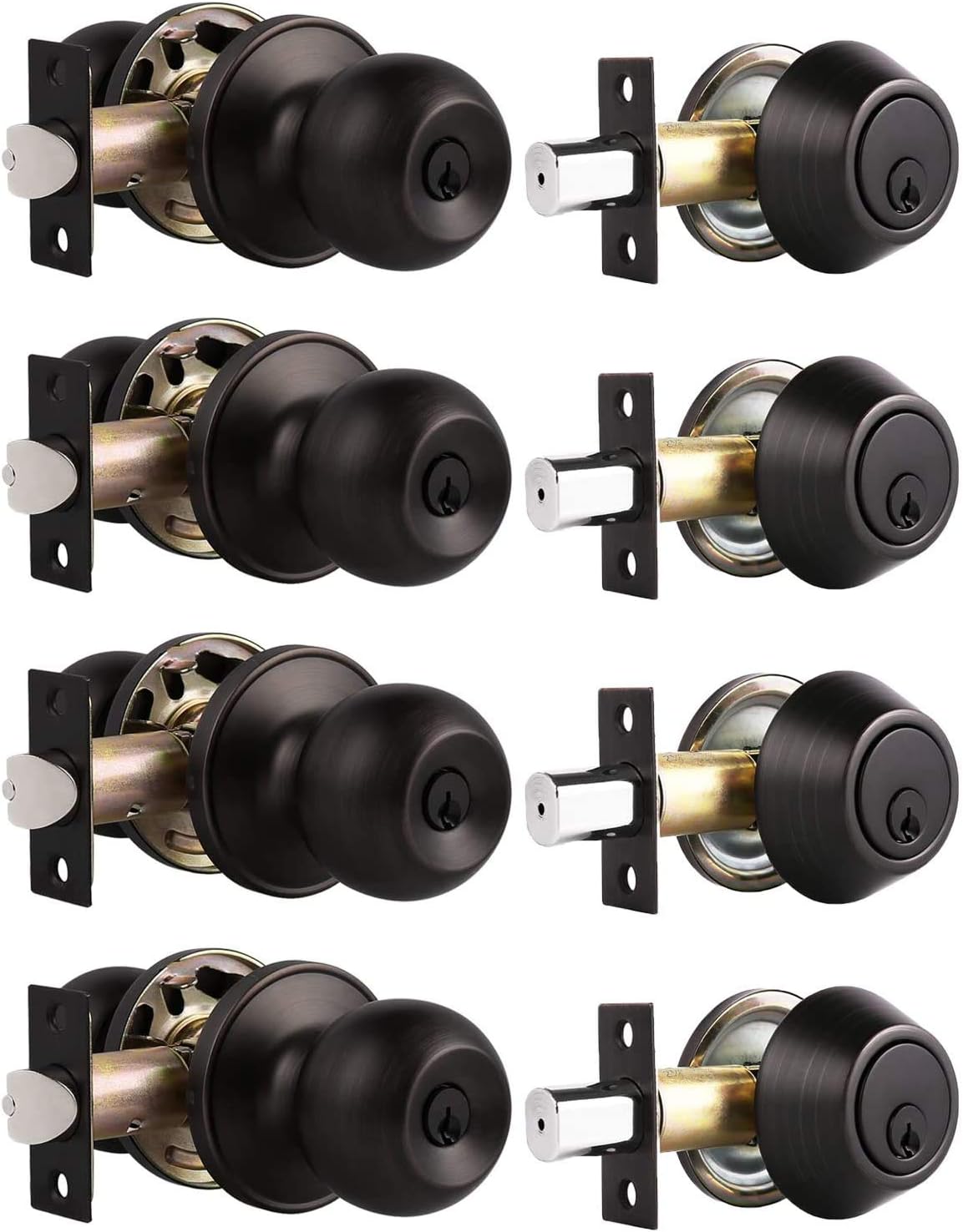 2 Pack Keyed Entry Door Knob and Single Cylinder Deadbolt Combo Pack, Keyed Alike Exterior Knob with Lock and Deadbolt for Office and Front Door, Classic Locking Door Knob, Oil Rubbed Bronze Pack of 2