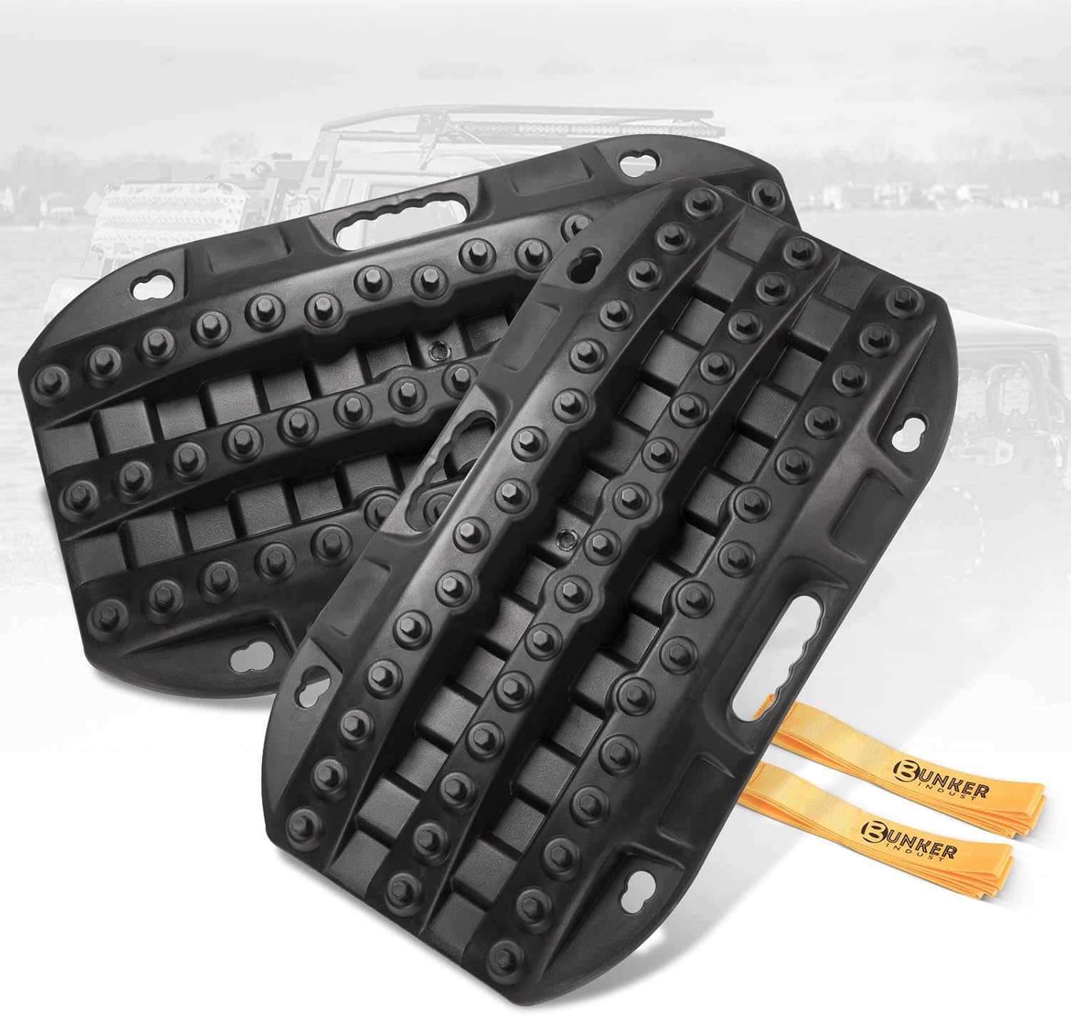 BUNKER INDUST Off-Road Traction Boards, 2 Pcs Recovery Tracks Traction Mat for 4X4 Jeep Mud, Sand, Snow Traction Ladder-Red Tire Traction Tool Pack of 2