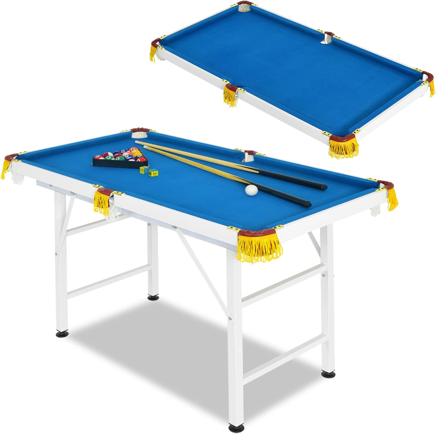 AKUSTIK Portable Folding Billiards Table with Cues, Ball, Rack, Brush, Chalk, 47 Inch Game Pool Table for Kids Adults Family
