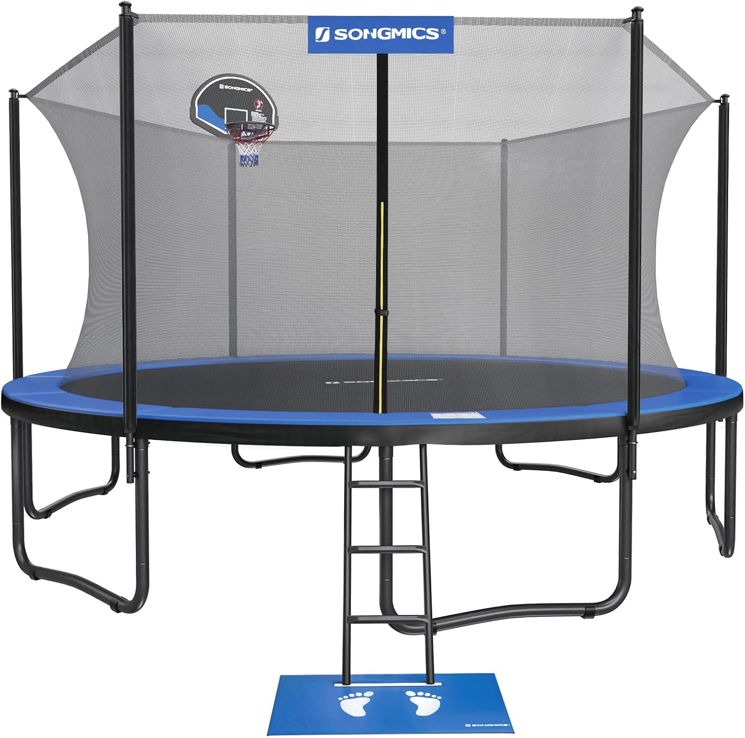 SONGMICS Trampoline with Enclosure, 15FT Outdoor Backyard Trampoline for Kids, with Net, Basketball Hoop, Jumping Mat, Safety Pad, Ladder
