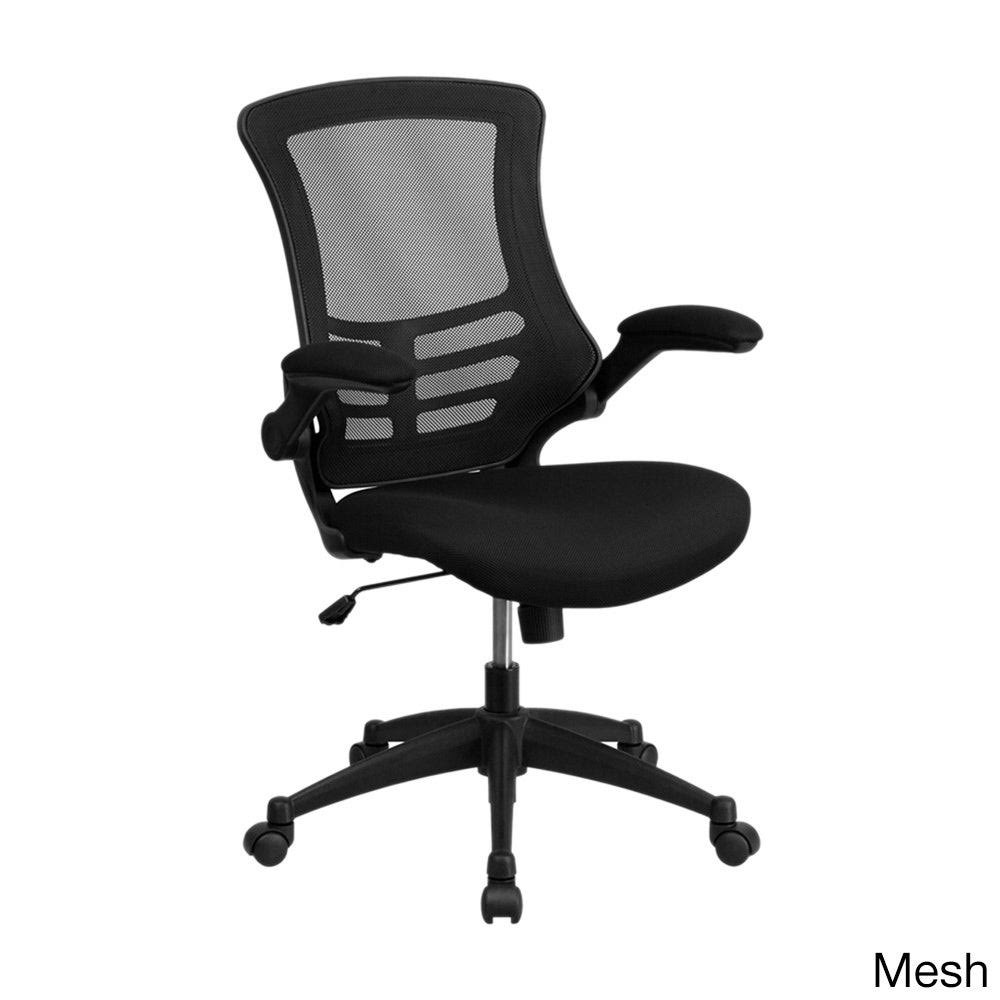 Offex Mid-Back Black Mesh Swivel Task Chair with Padded Seat and Flip-Up Arms