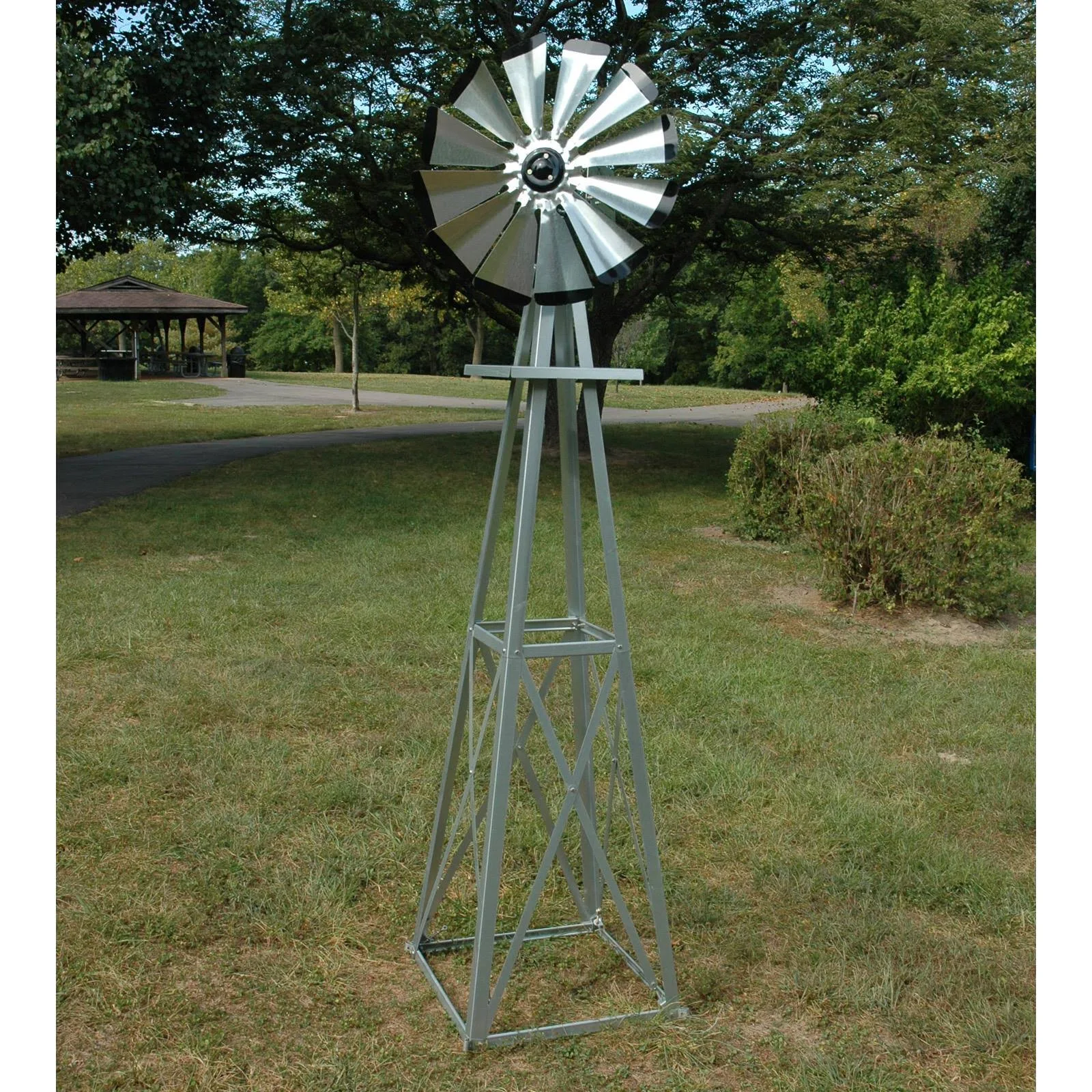 Decorative 8 ft. Galvanized Windmill - Black Tips