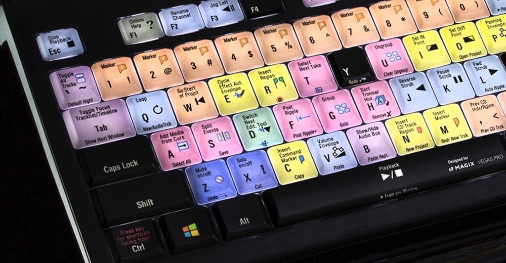LogicKeyboard Designed for Magix Vegas Pro 16 Compatible with Windows 7 - 11 - ASTRA 2 Backlit - LKBU-VEGAS-A2PC