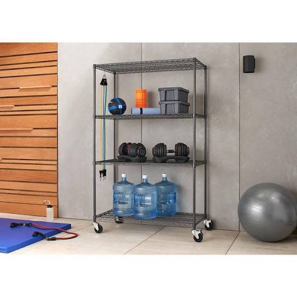 Trinity Pro 24 in. x 48 in. x 77 in. Black Anthracite 4 Tier Garage Shelving Unit with Wheels TBFPBA-0925