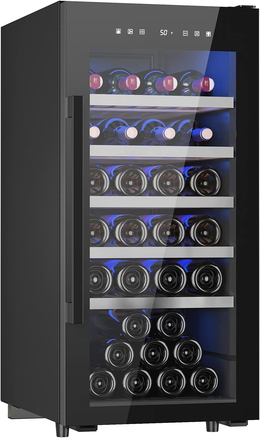 FANCOOL Wine Cooler,41 Bottle Compressor Wine Refrigerator with LED Touchscreen, Professional Air-Cooled Frost Free Freestanding Wine Cellars, Double Glass Door Beech Shelf Wine Fridge 41-68°F, Black(16 Inch)