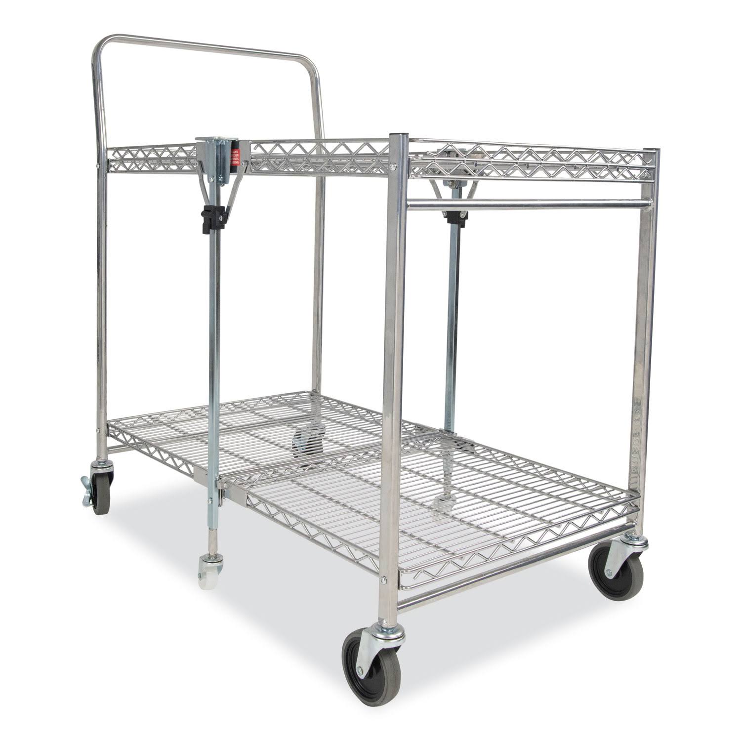 Bostitch Stowaway Folding Carts, 2 Shelves, 35W x 37.25d x 22H, Chrome, 250 lb Capacity