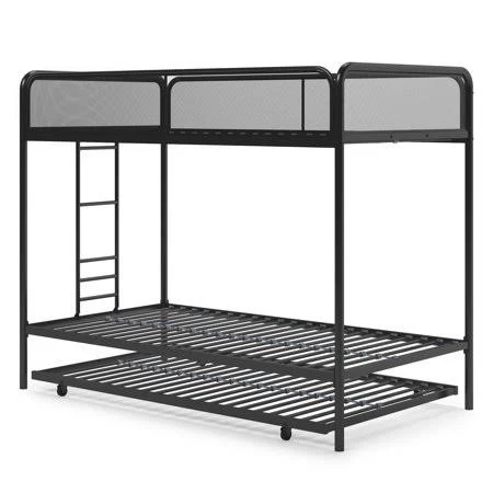 DHP Ezra Triple Twin Bunk Bed, Metal Bunk Beds for Kids, Black