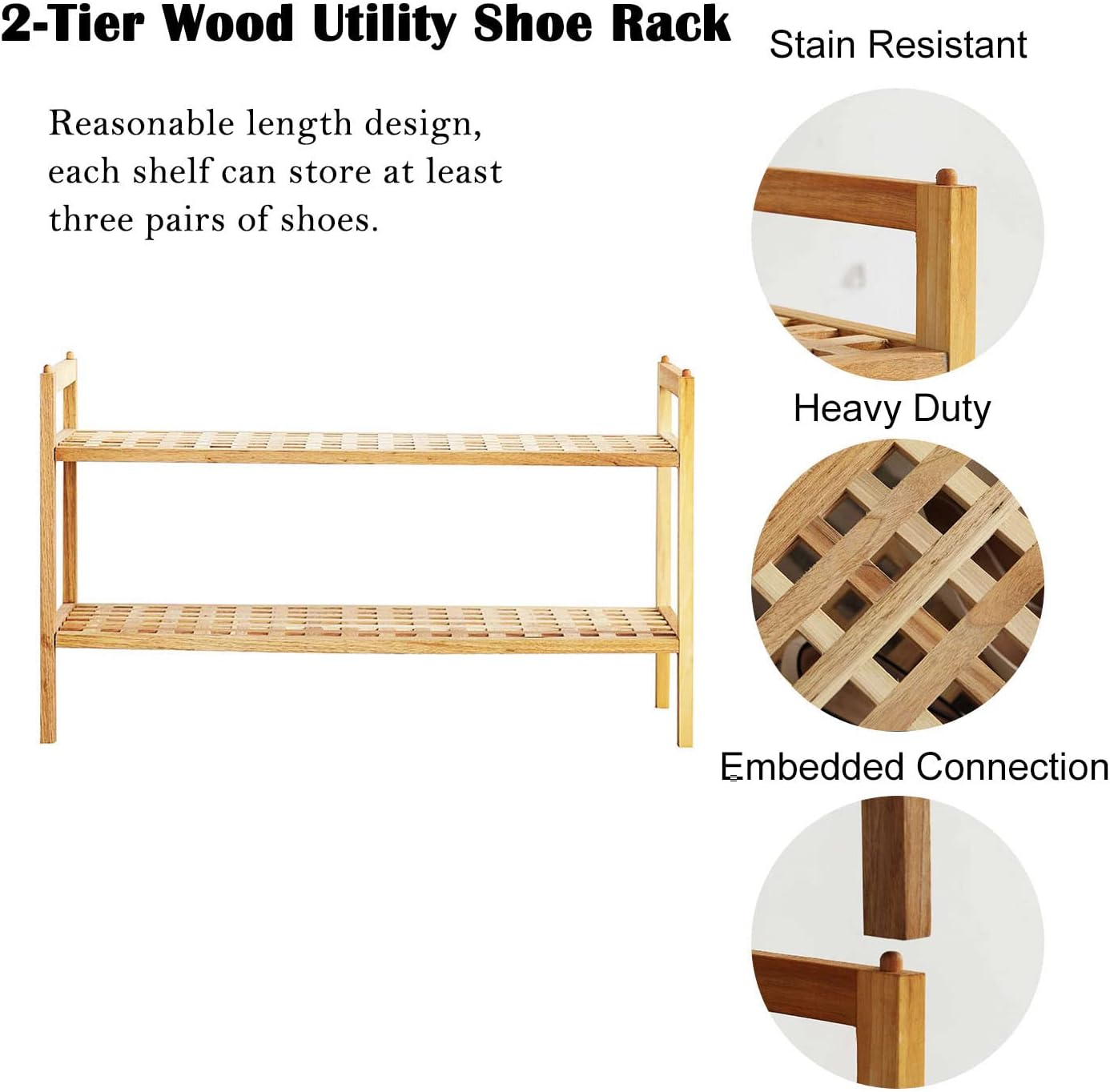 Anzezhong Shoe Rack,2 Tier Wooden Shoe Rack,Shoe Shelf Storage Organizer For Entryway Hallway Closet Bathroom Living Room and Corridorfor (Natural)