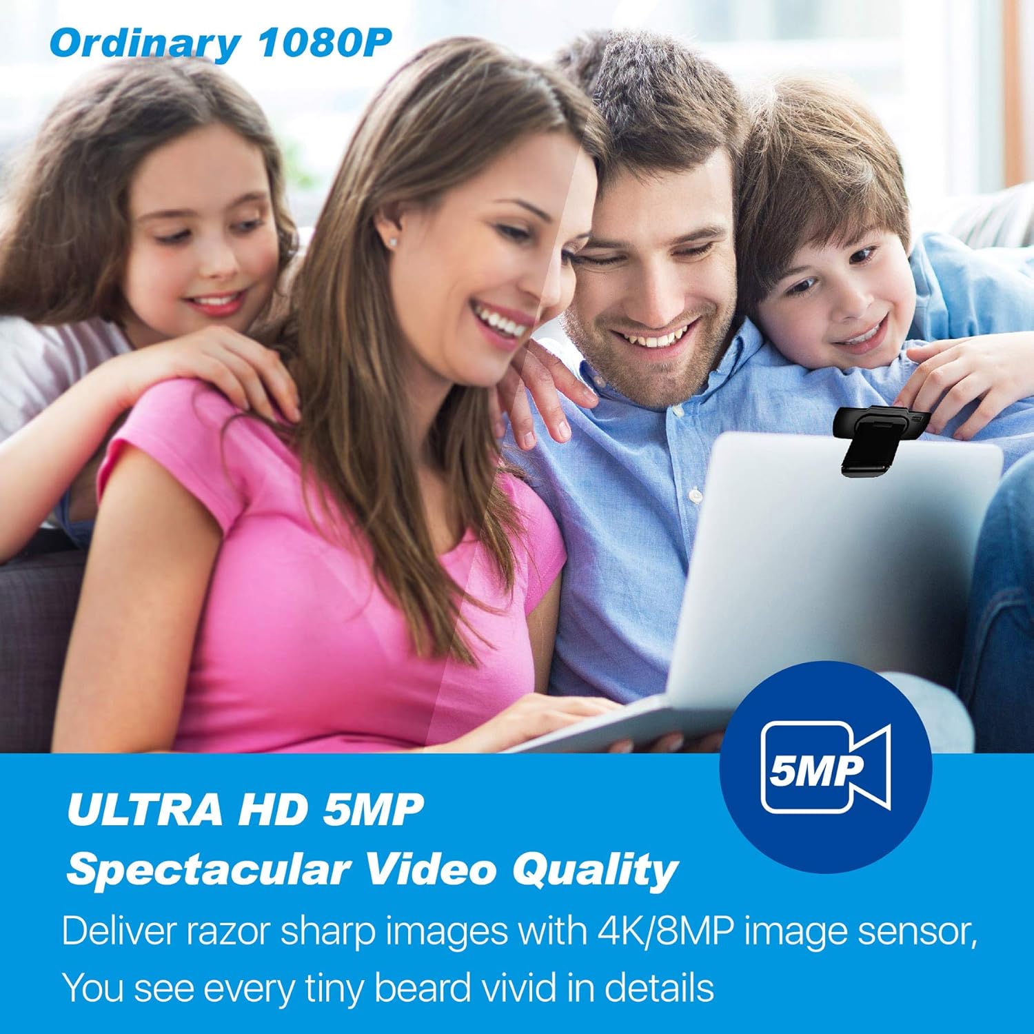 AutoFocus 5MP/2K Webcam with Microphone & Privacy Cover, Defreel Pro Business Computer Webcam, for Conferencing, Video Calling, Webinars, Online Class, Work with Teams/Skype/YouTube/Zoom/Facetime/OBS Pack of 2