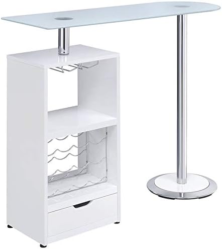 BOWERY HILL Glass Top Mini Bar Table with Wine Storage in Gloss Black