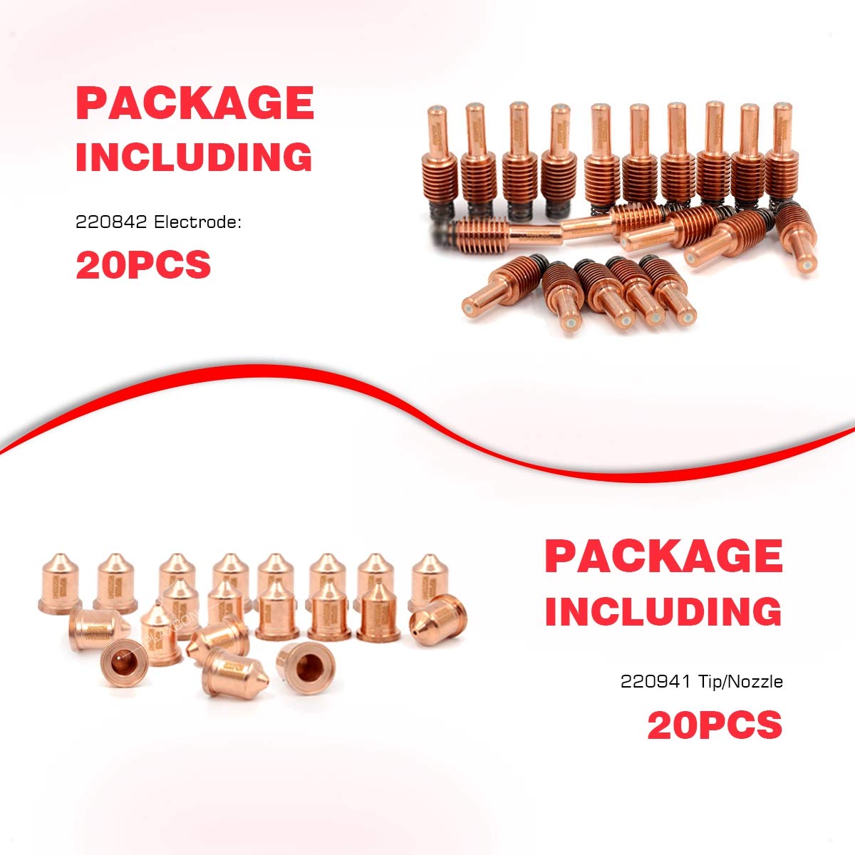 20pcs 220842 Electrode & 20pcs 220941 Tip 45A Nozzle Fit for pmx 65/85/105 Plasma Cutter Hand or Machine Torch (45A Plasma Cutting Current)