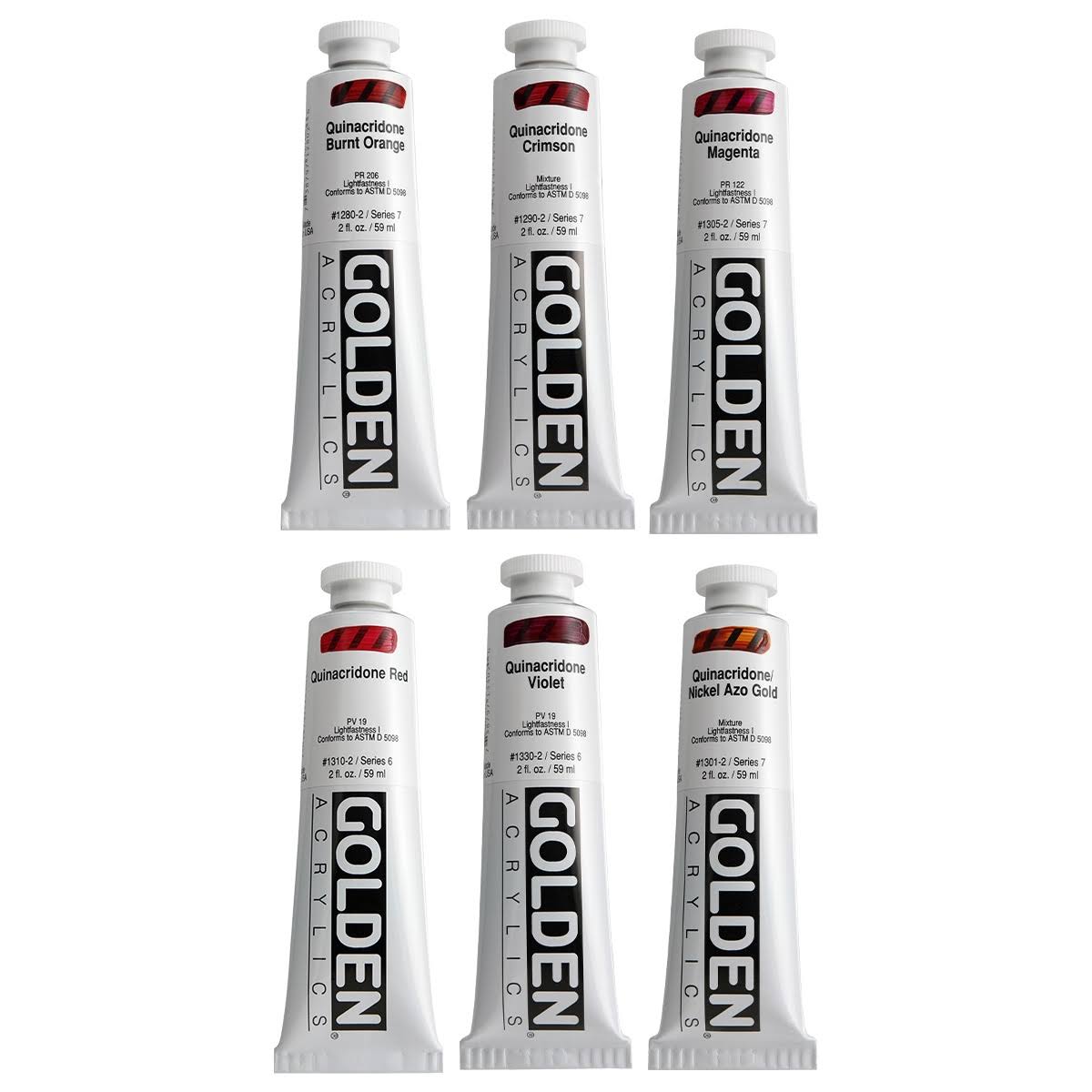 Golden Heavy Body Acrylic 2 oz Quinacridone Set of 6