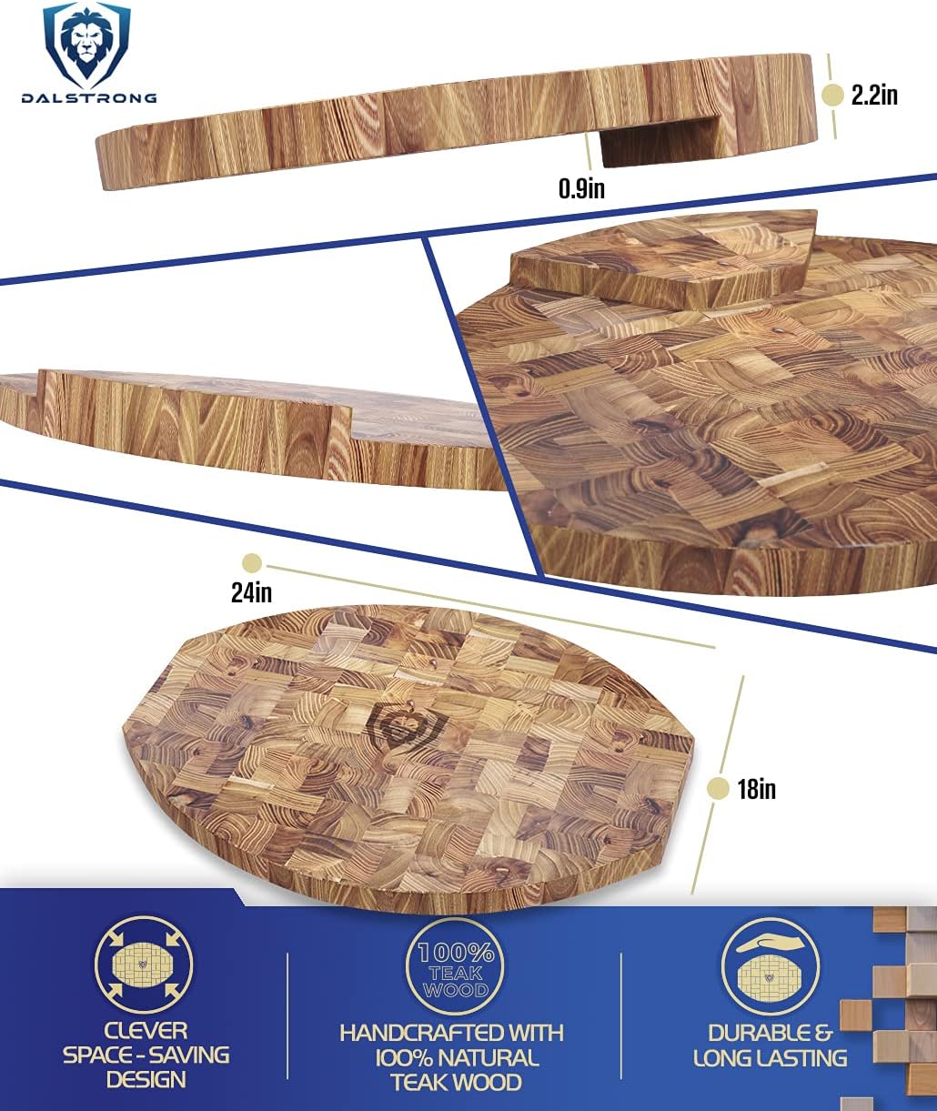 DALSTRONG Corner Counter Cutting Board - Tight-Grain Teak Wood - Counter Space Saving Design - Extra Large (24