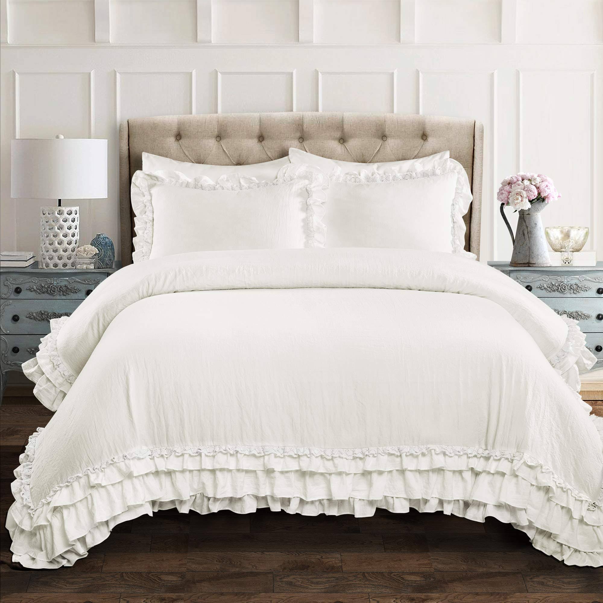 Lush Decor Ella Shabby Chic Ruffle Lace Comforter White Set Full/Queen