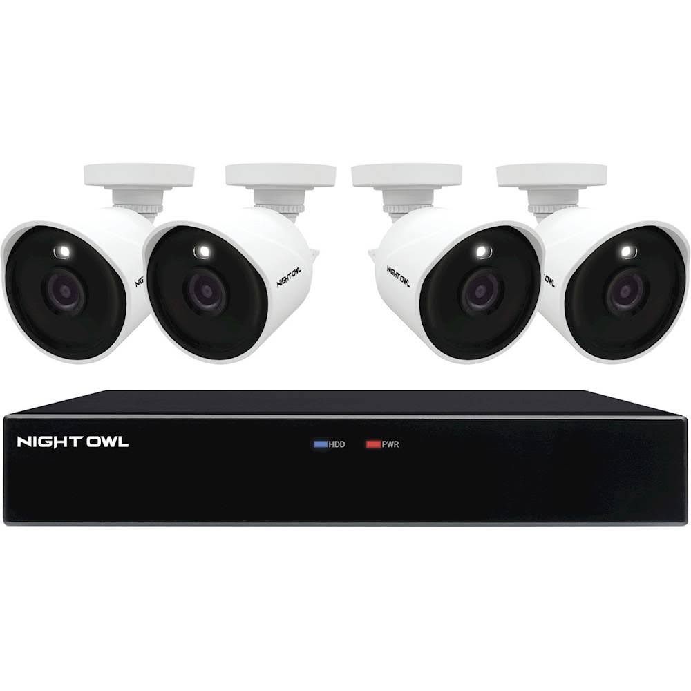 Night Owl - Expandable 8 Channel 4 Camera 4K Ultra HD Indoor/Outdoor Wired DVR Surveillance System with 2TB Hard Drive - Black/W