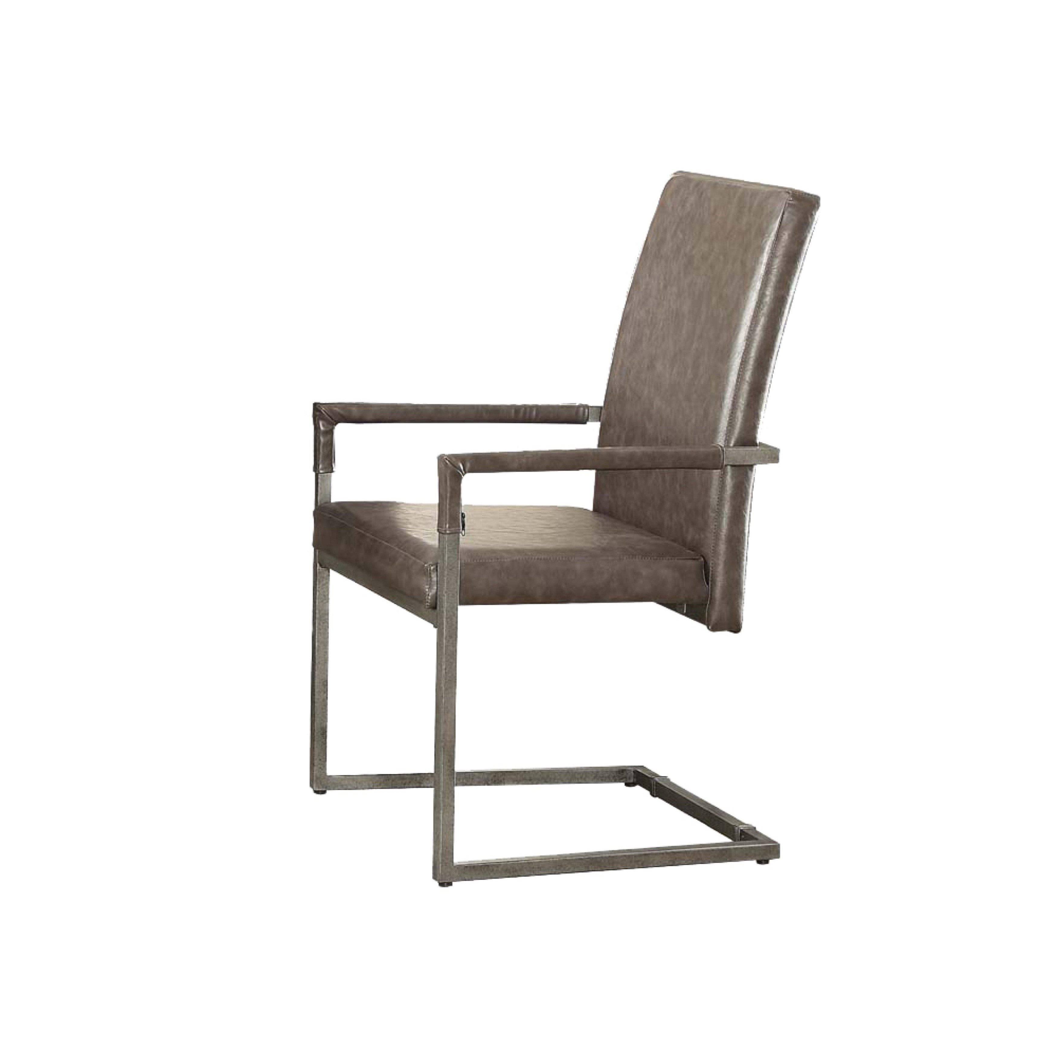 Acme Lazarus Arm Chair (Set-2), Vintage Gray PU u0026 Antique Silver
