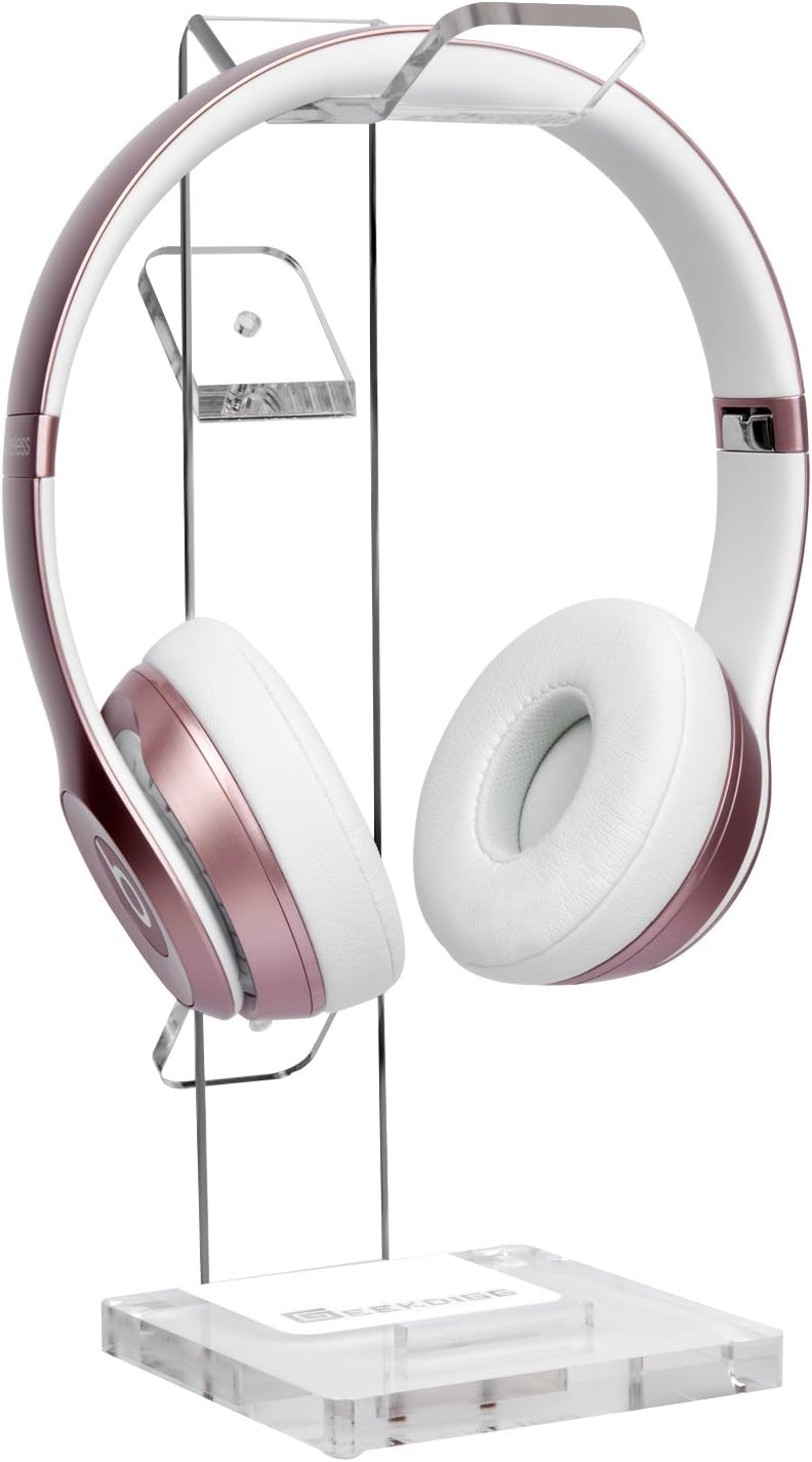 GeekDigg Acrylic Headset Headphone Stand Gaming Headphone Holder with Cable Organizer-Transparent Pack of 2