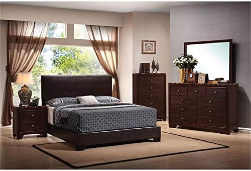 BOWERY HILL Faux Leather Queen Low Profile Bed in Brown and Black