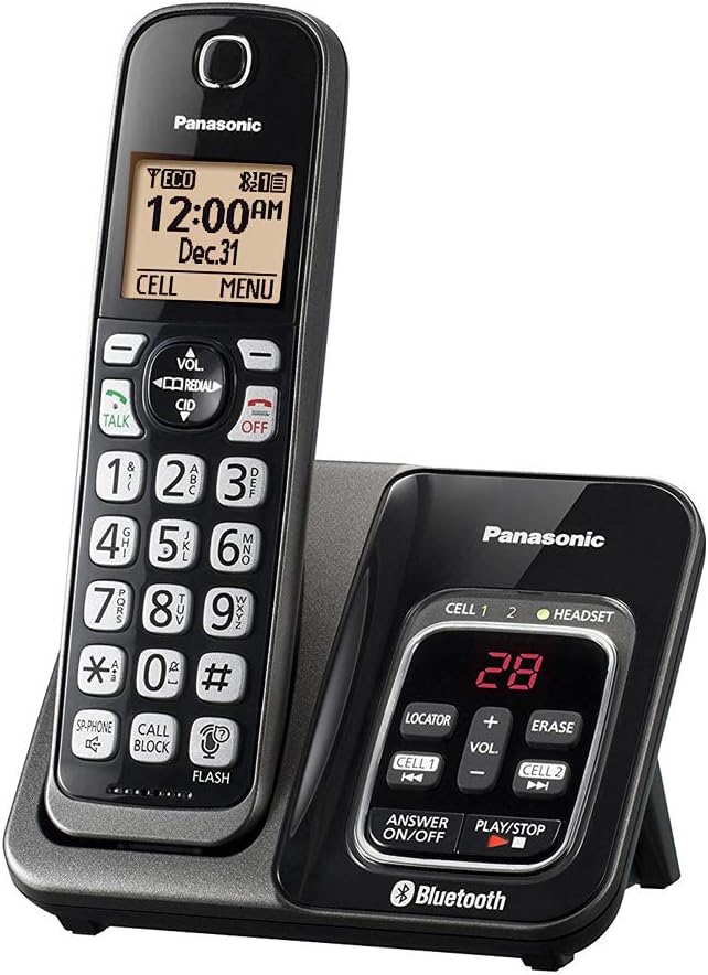 Panasonic KX-TG833SK Link2Cell Bluetooth with Talking Caller ID 3 Handset Cordless Phone (Renewed) Pack of 2