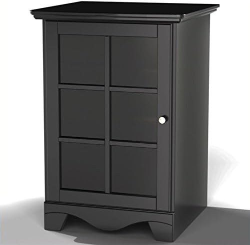 Atlin Designs Wood Storage Audio Video Shelving Tower with One Tempered Glass Door in Black