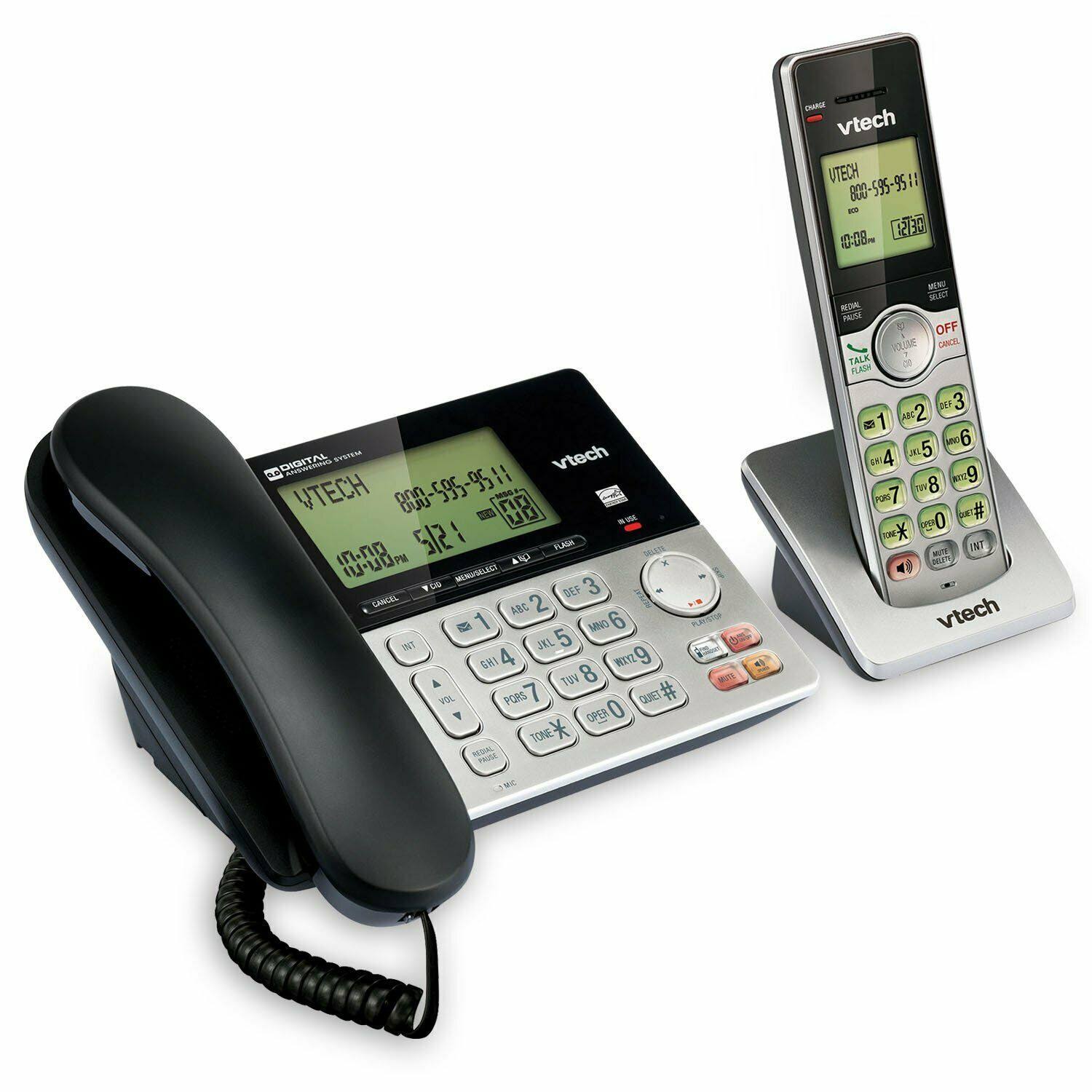 Vtech CS6949 Dect 6.0 Expandable Corded/Cordless Answering System, Silver/Black