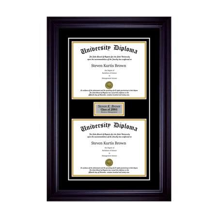Perfect Cases and Frames Personalized Double Diploma Frame with Double Matting for 10x22 x 8x22 Tall Diploma with Black 2x22 Fra