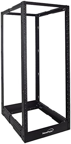 NavePoint 25U Professional 4-Post IT Open Frame Server Network Relay Rack 4.5 Feet Tall Threaded Black