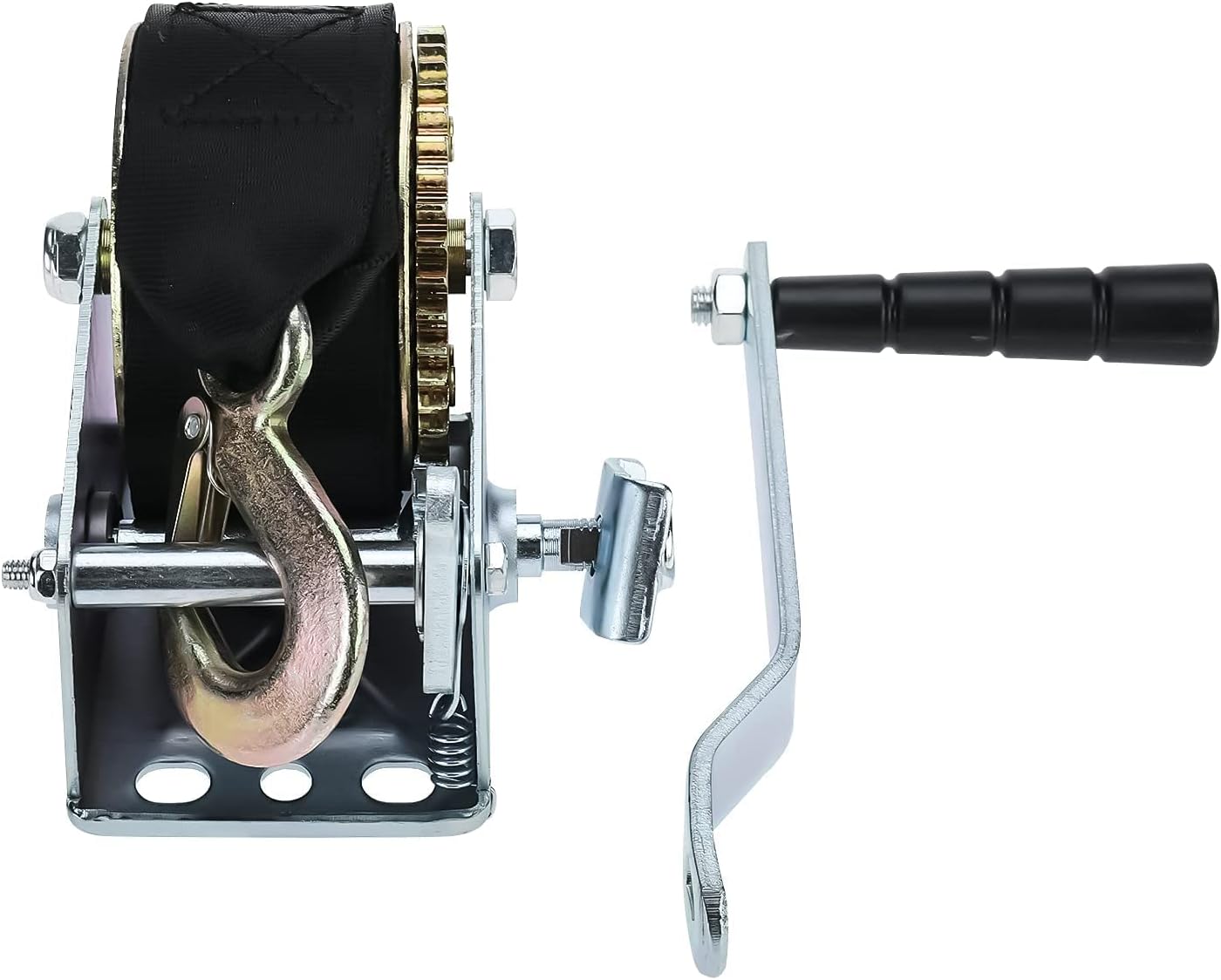 BTSHUB 2500lbs Hand Winch with Hook, Heavy Duty Hand Gear Winch with 24 FT Strap, Polyester Strap for Boat Trailer Truck or ATV Pack of 2