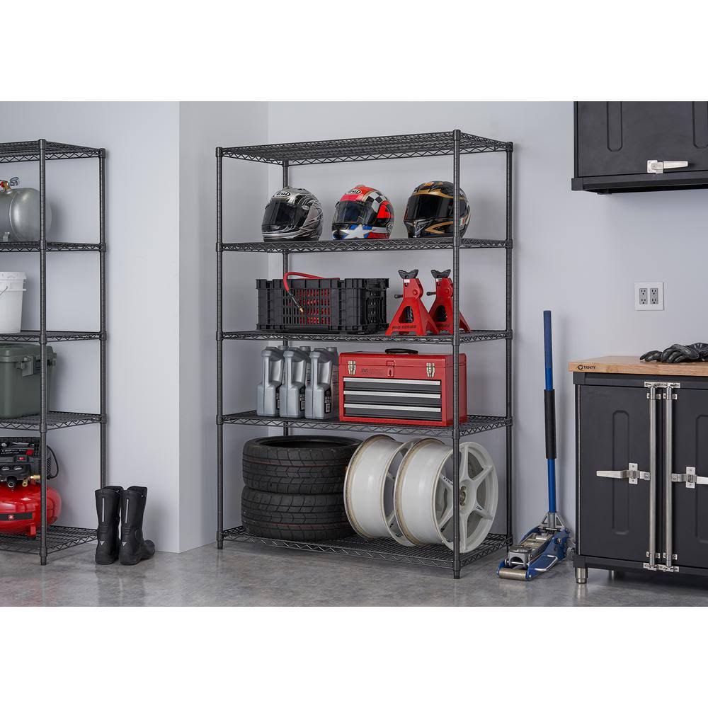 Black 5-Tier Steel Wire Shelving Unit (48 in. W x 72 in. H x 18 in. D)