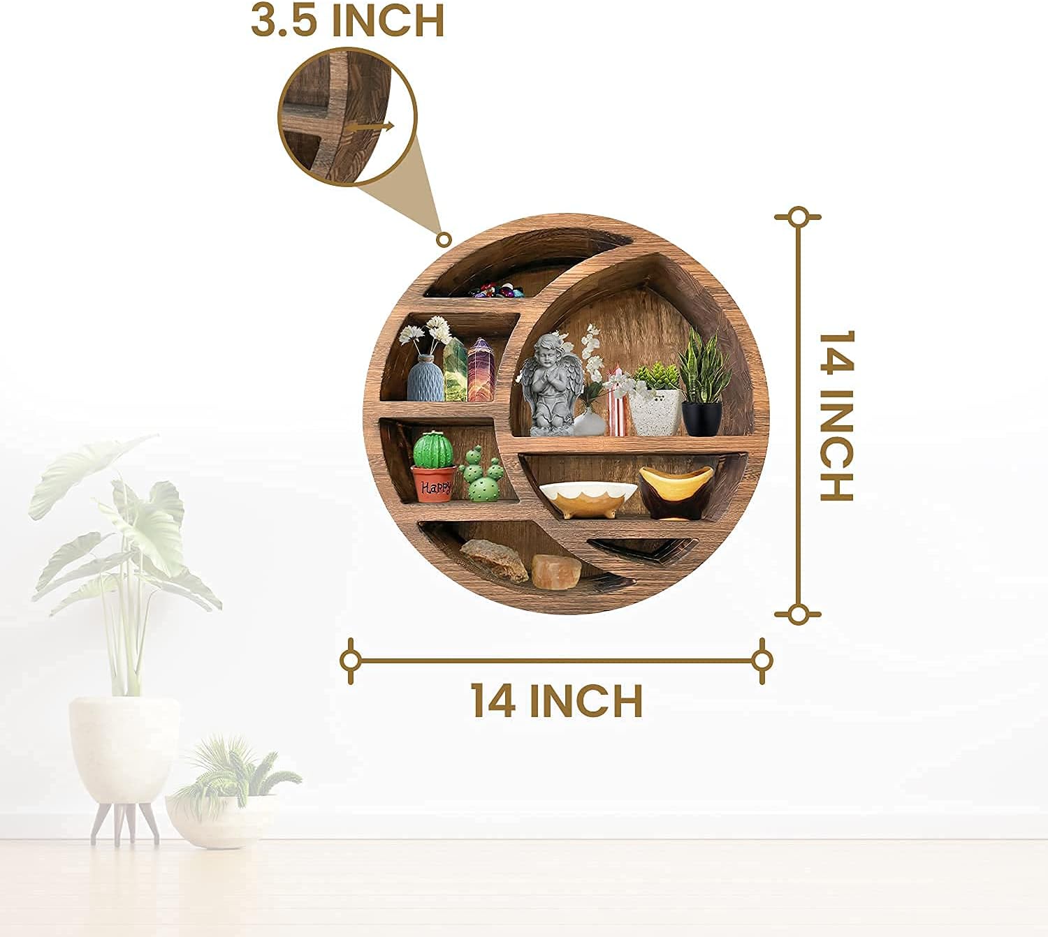 Ingenious Aura Craft Makers Crescent Moon Wall Shelf -Wooden Moon Shelf for Office, Bedroom or Hallway - Wall-Mounted Easy Hang - 14 x 14 x 3.5 in Pack of 2