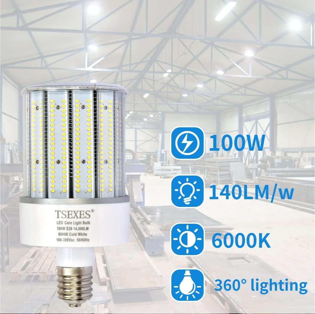 2 Pack 100W Led Corn Cob Light Bulb, E39 Mogul Base led Bulb (250-400W MH/HPS Replace) Indoor Outdoor Lighting for Garage Warehouse Parking Lot High Bay Wall Pack Light