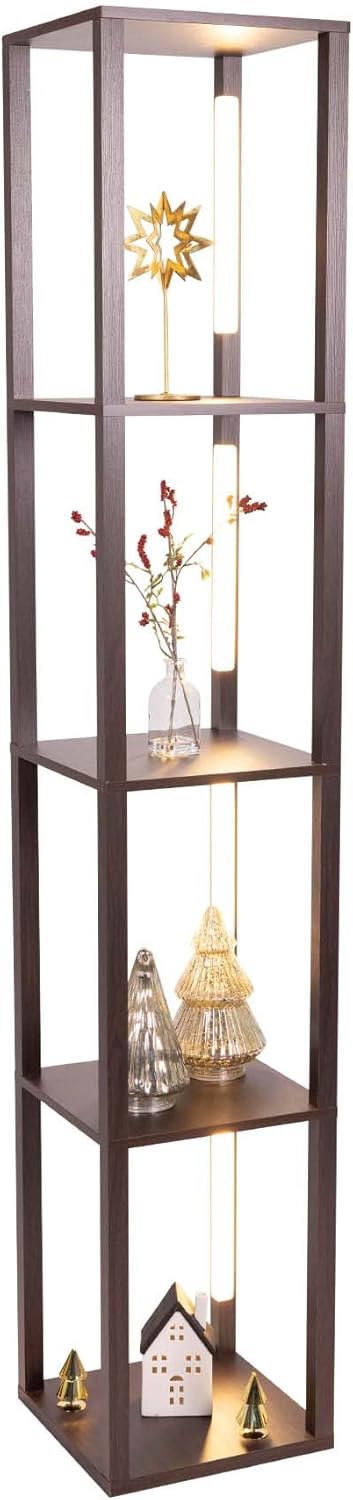 FENLO Fancy Display Shelves with LED, 3-in-1 Dimmable Floor Lamp with Shelves, Modern Display Shelf with Lighting, Advanced UV Coating, Black