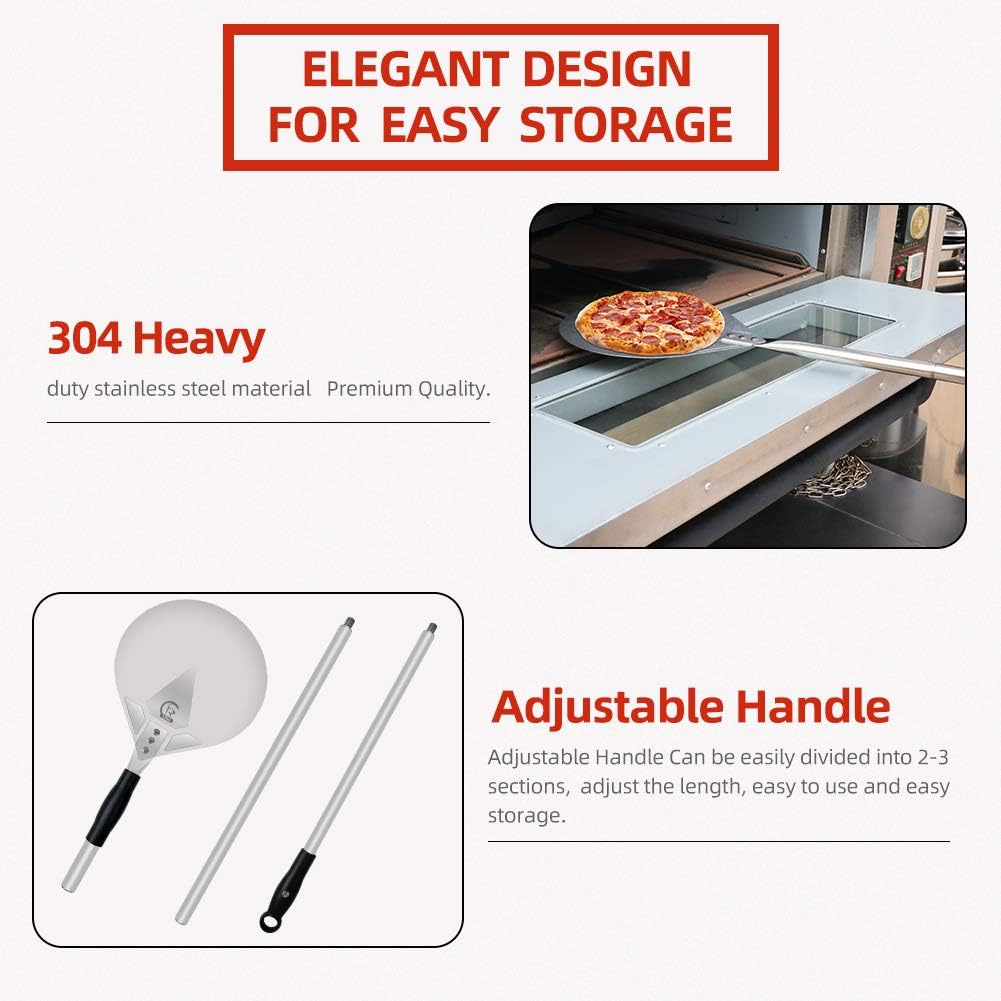 R LRUI Pizza Peel with detachable and adjustable handle of 18, 36 or 55 inch, Pizza Paddle for Baking Homemade Pizza Bread Pack of 2