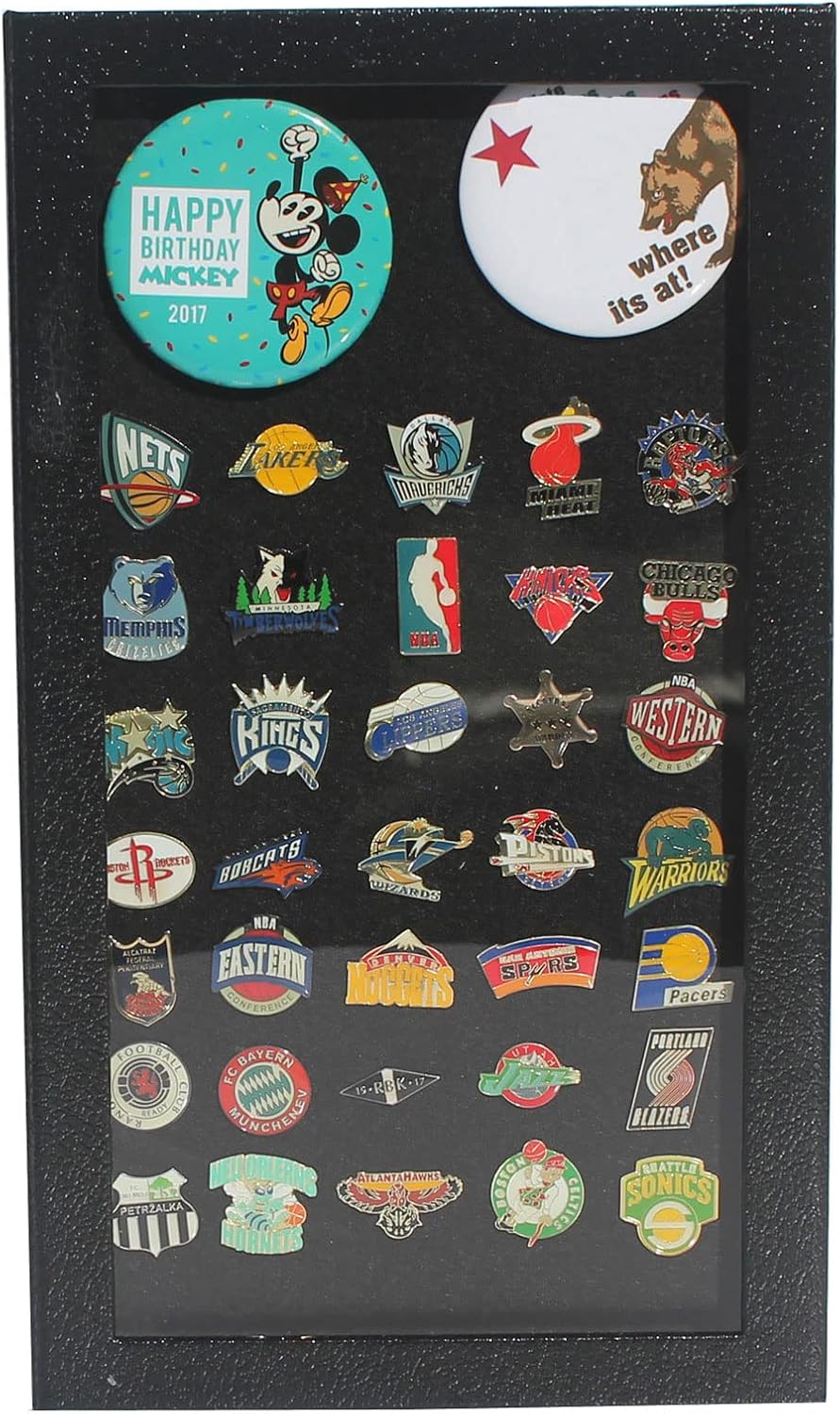 DisplayGifts Pin Display Case - Pin Collection Display Frame with 98% UV Protection for Military Medals, Beach Tags, Jewelry Pins, Insignia Ribbons, 14.75