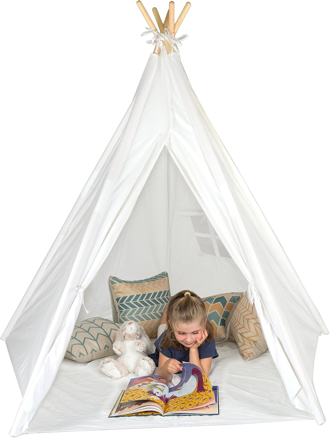 6' Giant Teepee Play House of Pine Wood with Carry Case by Trademark Innovations (White) Pack of 2