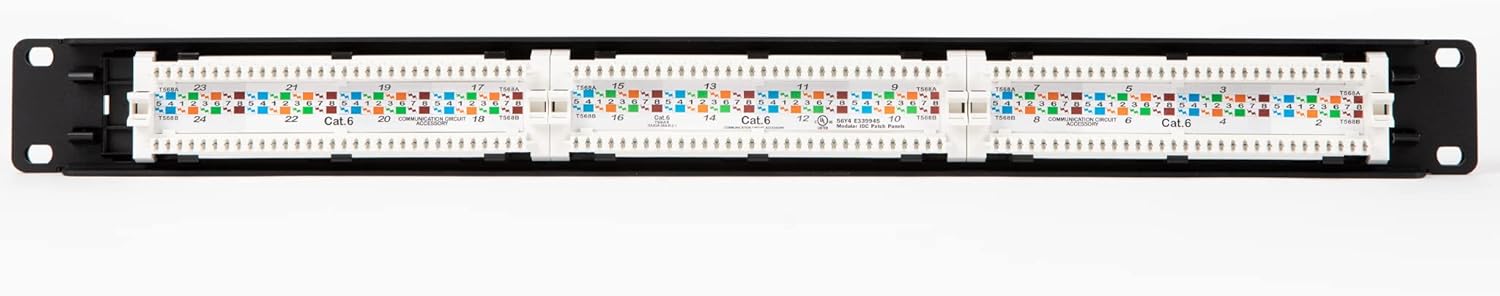 Elite Cat6 24 Port Patch Panel, Rackmount or Wall Mount, Punch Down, 19