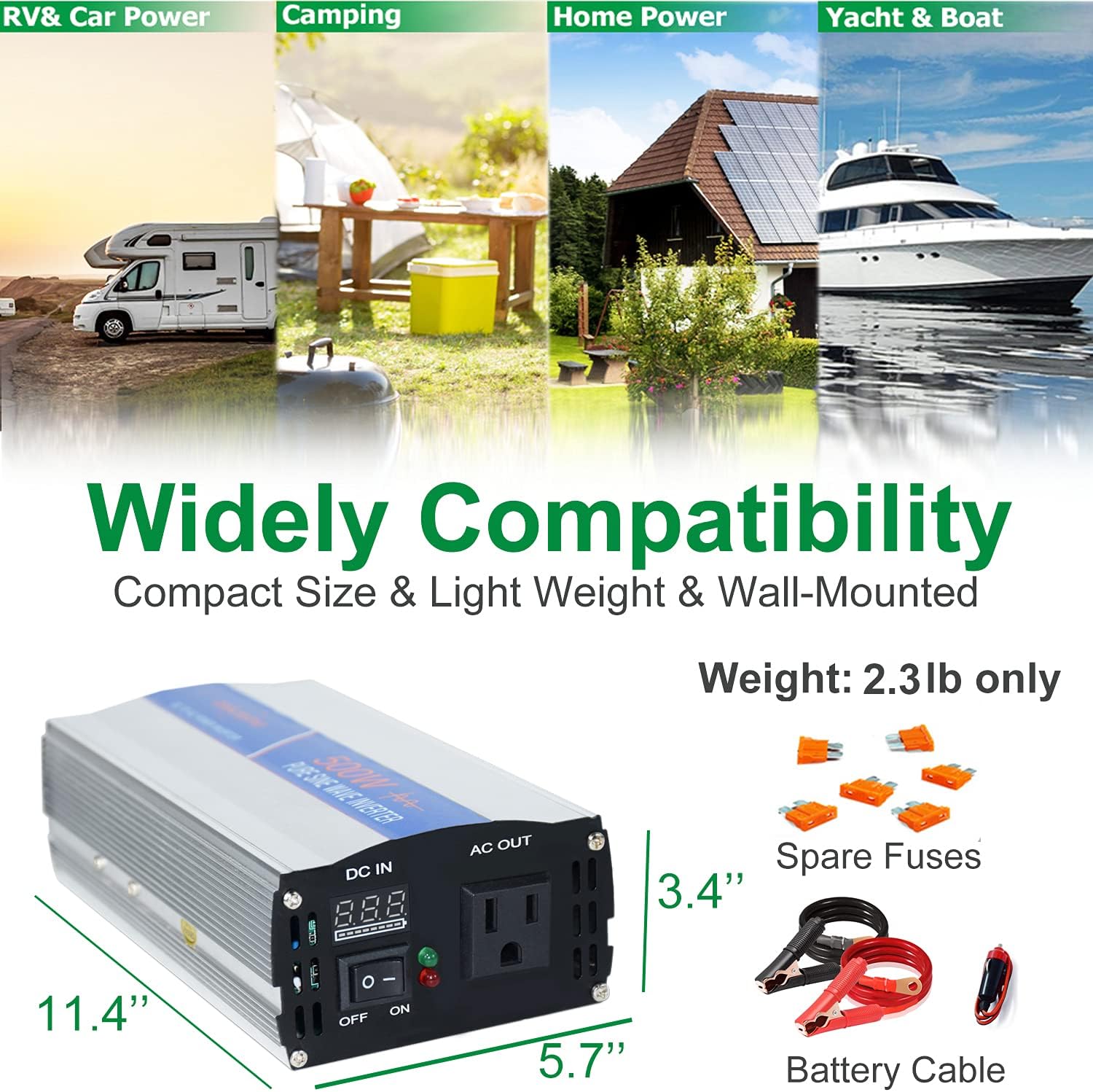 aeliussine 500W Power Inverter Pure Sine Wave Inverter 12v to 110v 120v Surge 1000 Watt Converter with Cigarette Lighter for Car RV Boat Solar Power System. Pack of 2