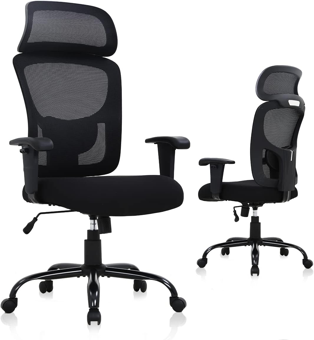 HGS Ergonomic Office Chair High Back Mesh Computer Big and Tall Chairs Executive Adjustable Desk with Lumbar Support&Headrest, Wide Seat Swivel Rolling Chairs, Black