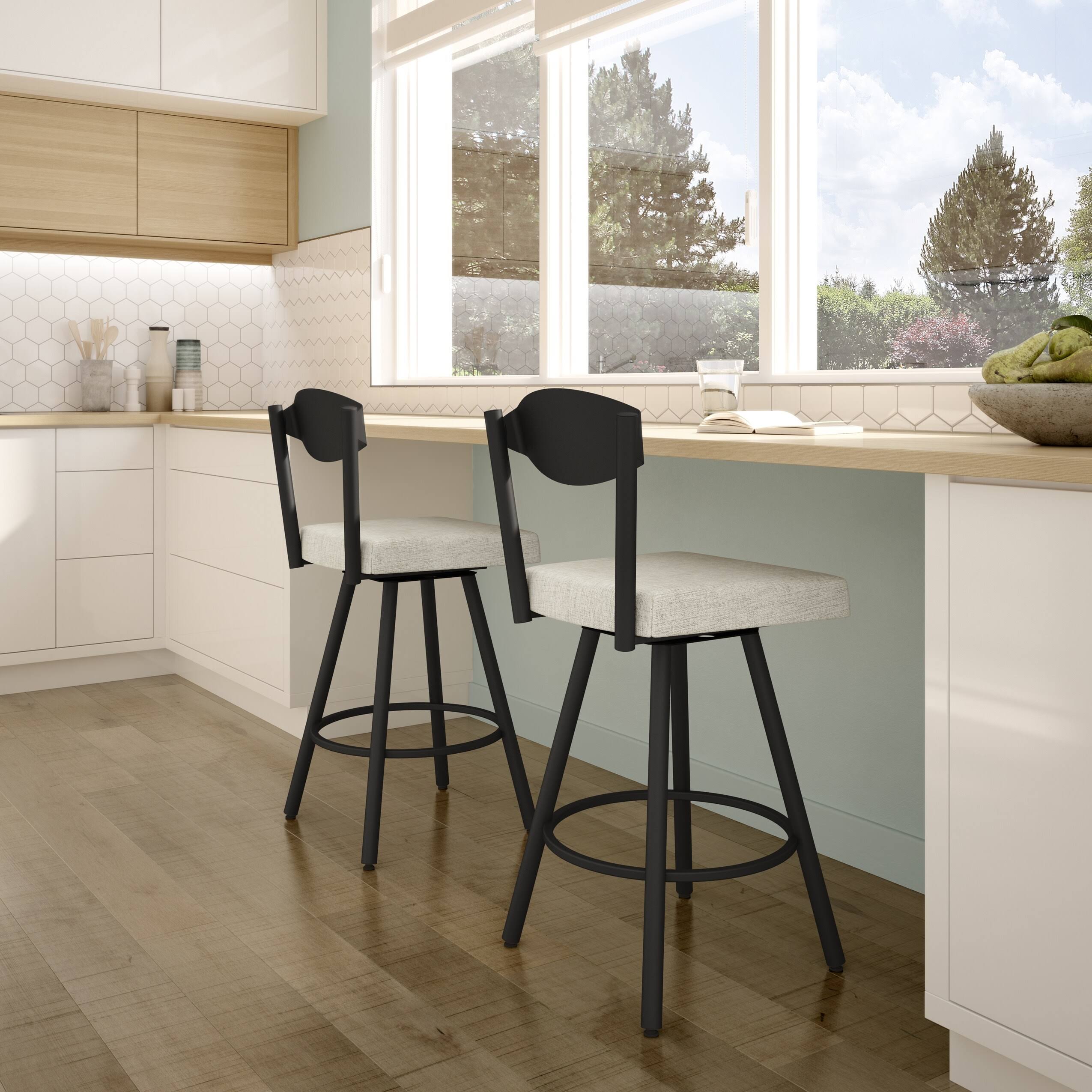 Amisco Larkin Swivel Counter and Bar Stool - Light Beige PVC / Black Metal - Counter Height