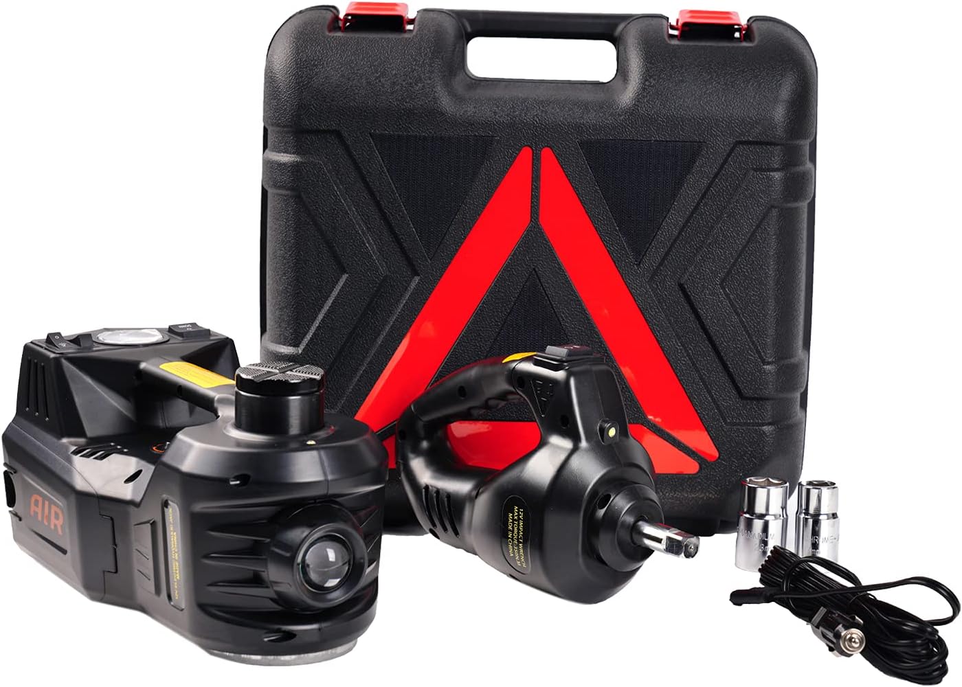 Mautyke Vehicle Hydraulic Car Jack Kit 5 Ton Electric Car Jack with Integrated Tire Pump, Impact Wrench, LED Light for SUV/Sedan 5 in 1 Truck Jack for Car Repair Black