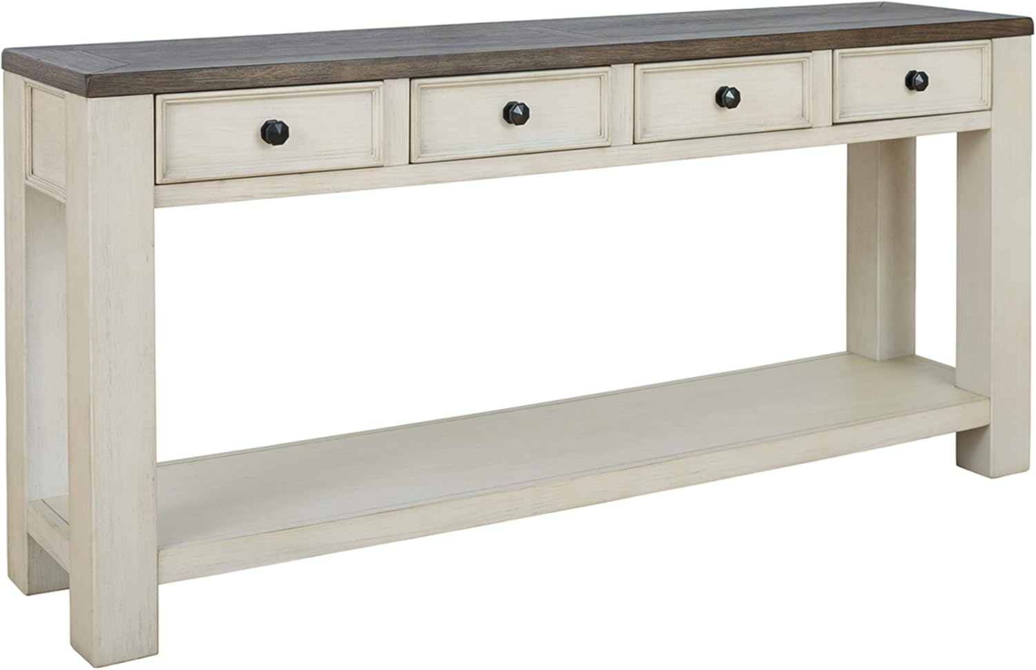 Signature Design by Ashley Gavelston Rustic Sofa Table with 4 Drawers and Lower Shelf, Black with Weathered Finish