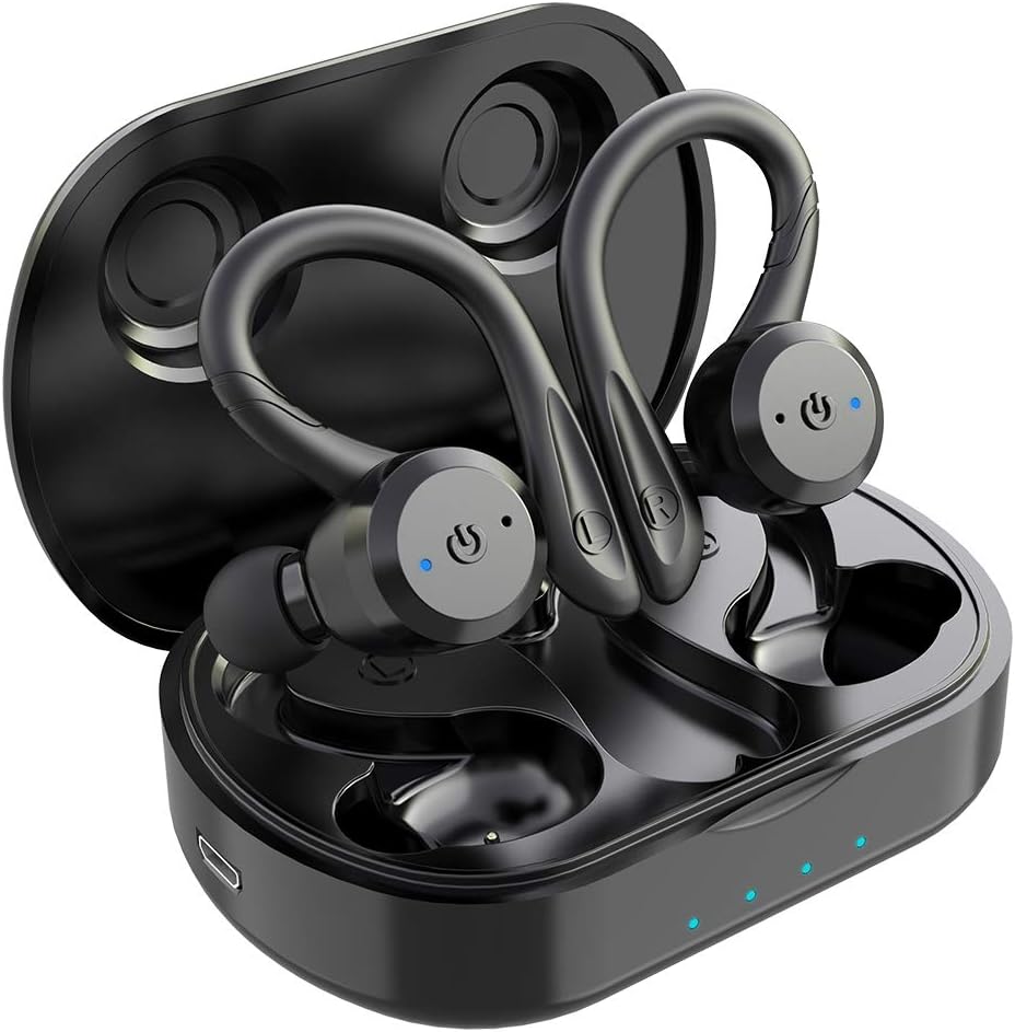 Sport in-Ear TWS Headphone APEKX True Wireless Bluetooth 5.1 Sports Earphone, IPX7 Waterproof Stereo Sound, Built-in Mic Earphones for Sports Gym Workouts(Black) Pack of 2