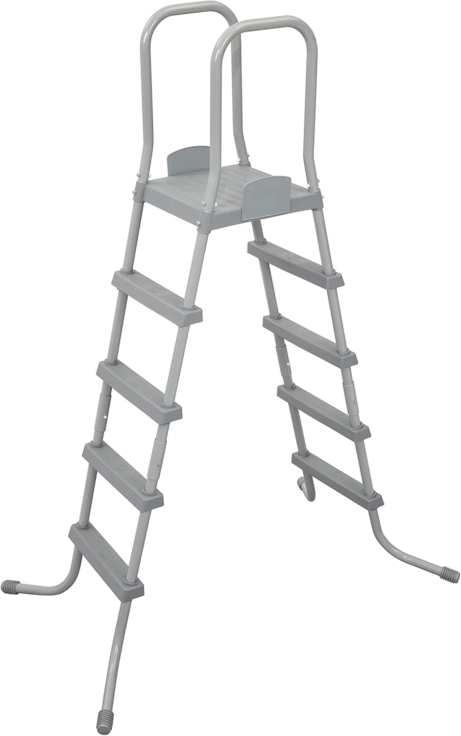 Bestway 58337E 52-Inch Durable Steel Above Ground Swimming Pool Ladder with No-Slip Steps in Gray with Arm Rails and Barrier Pack of 2