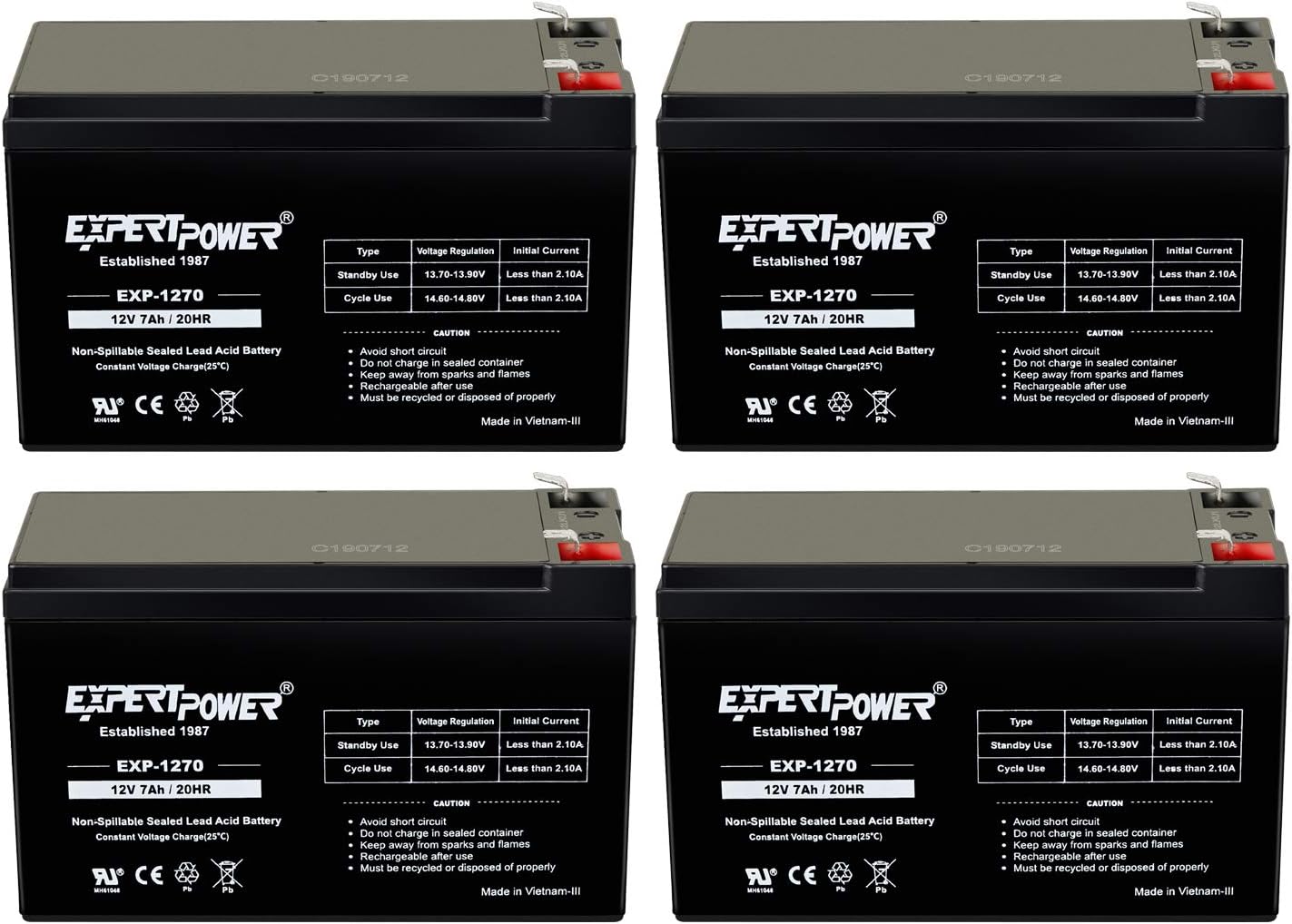 ExpertPower 12v 7ah Rechargeable Sealed Lead Acid Battery || EXP1270|| Replaces APC Back-UPS ES 500 VA, BE500C, BE500U (4 Pack)